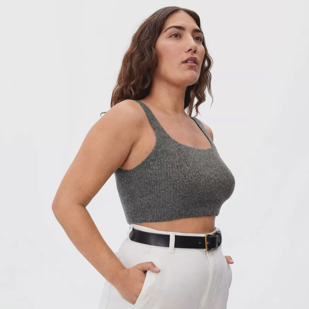 NWT Everlane The Cozy Stretch Crop Tank Top Small Heathered Charcoal Grey Wool